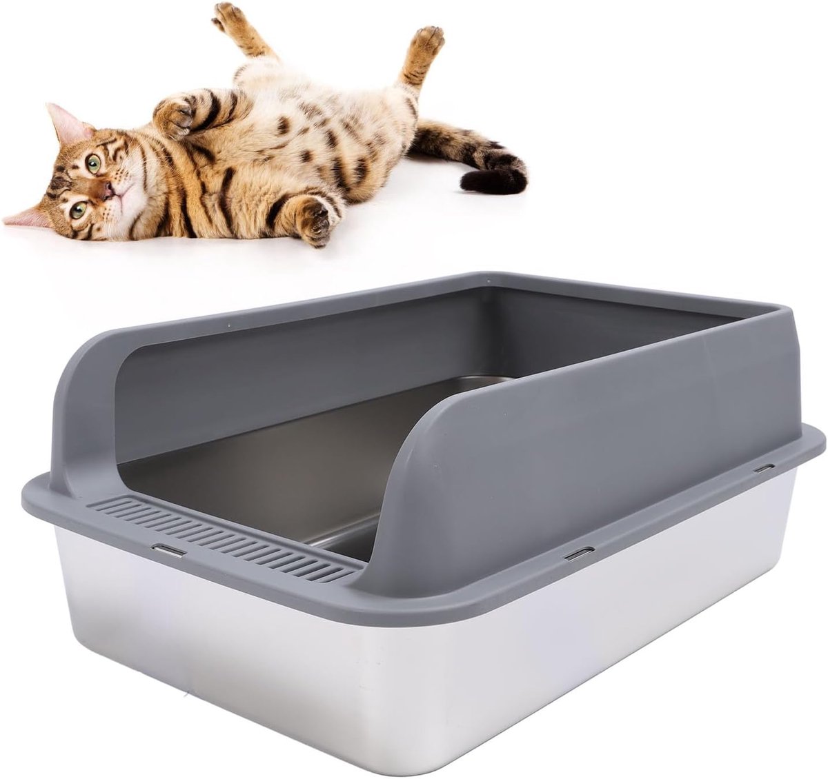 Kattenbak Roestvrijstaal - Kattenbak met Deksel - Geurloos en Netjes - Hoge Anti-spat Rand