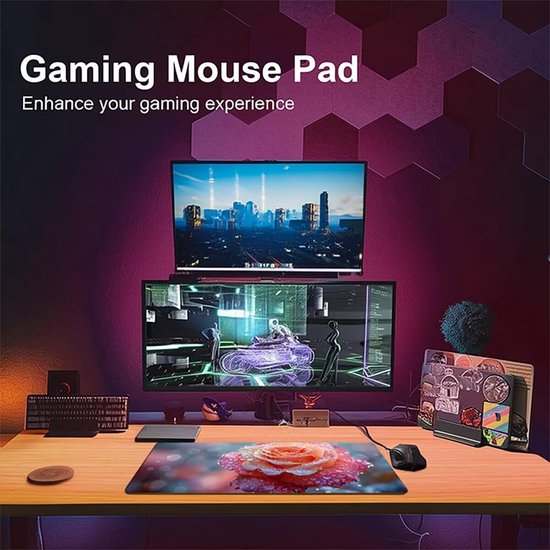 Gaming Muismat - Grote Tafelonderlegger - Precisie en Snelheid - Waterdicht Antislip - 800x400x3mm - Roze Bloem — afbeelding 4