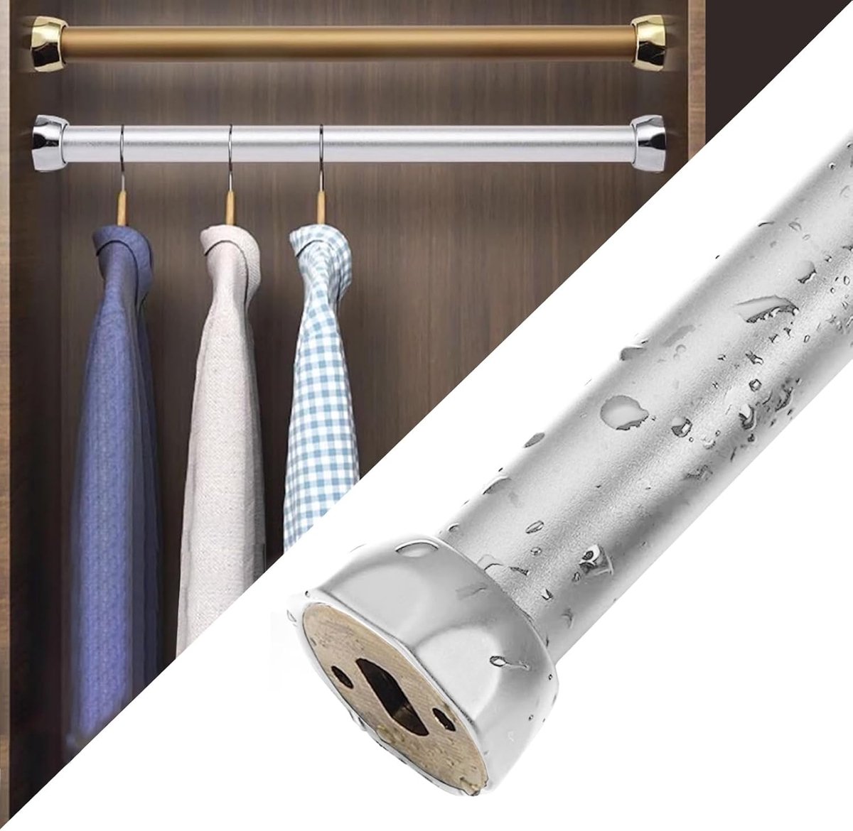 Kaststang - Garderobestang - Kleding Opbergen - Verstelbare Lengte - 50-240 Cm - Zilver