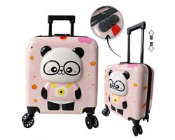 eCarla Roze Kinder Cabinekoffer met Panda Design - Trolley met Wielen & Combinatieslot