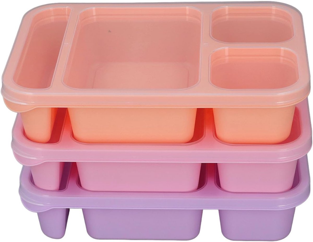 Snackcontainers Set - Maaltijd Bakjes - Voedsel Opslag - 4 Compartimenten - 3 Stuks