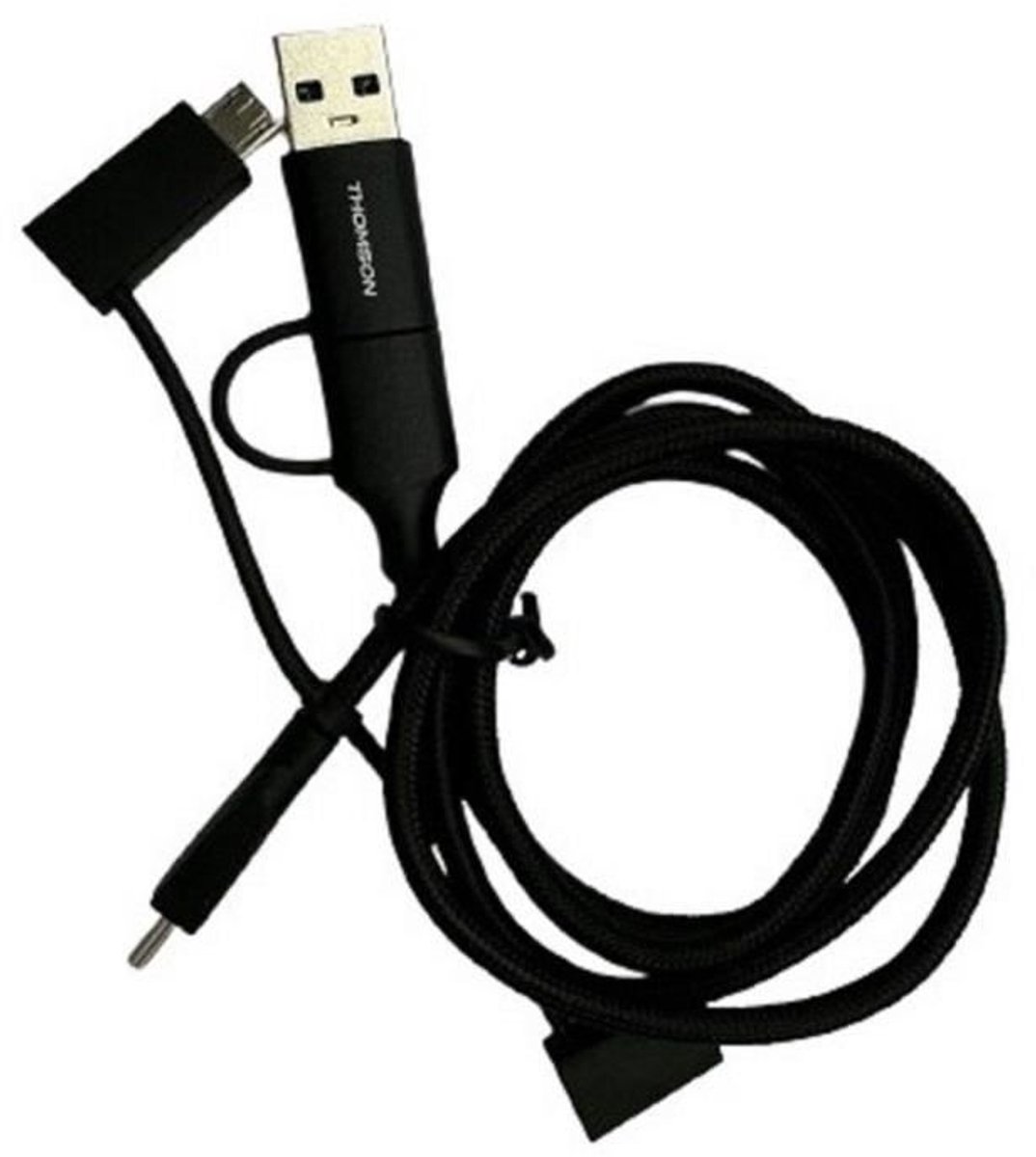 THOMSON 5-in-1 universele versterkte laad- en datatransferkabel USB-A/USB-C naar MICRO USB-C/Lightning 2.4A 60W