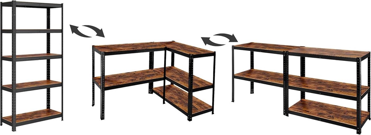 Industrieel rek - Opbergkast Boekenkast - Ruimte Organiseren - Modulair 5 planken - 90 x 4