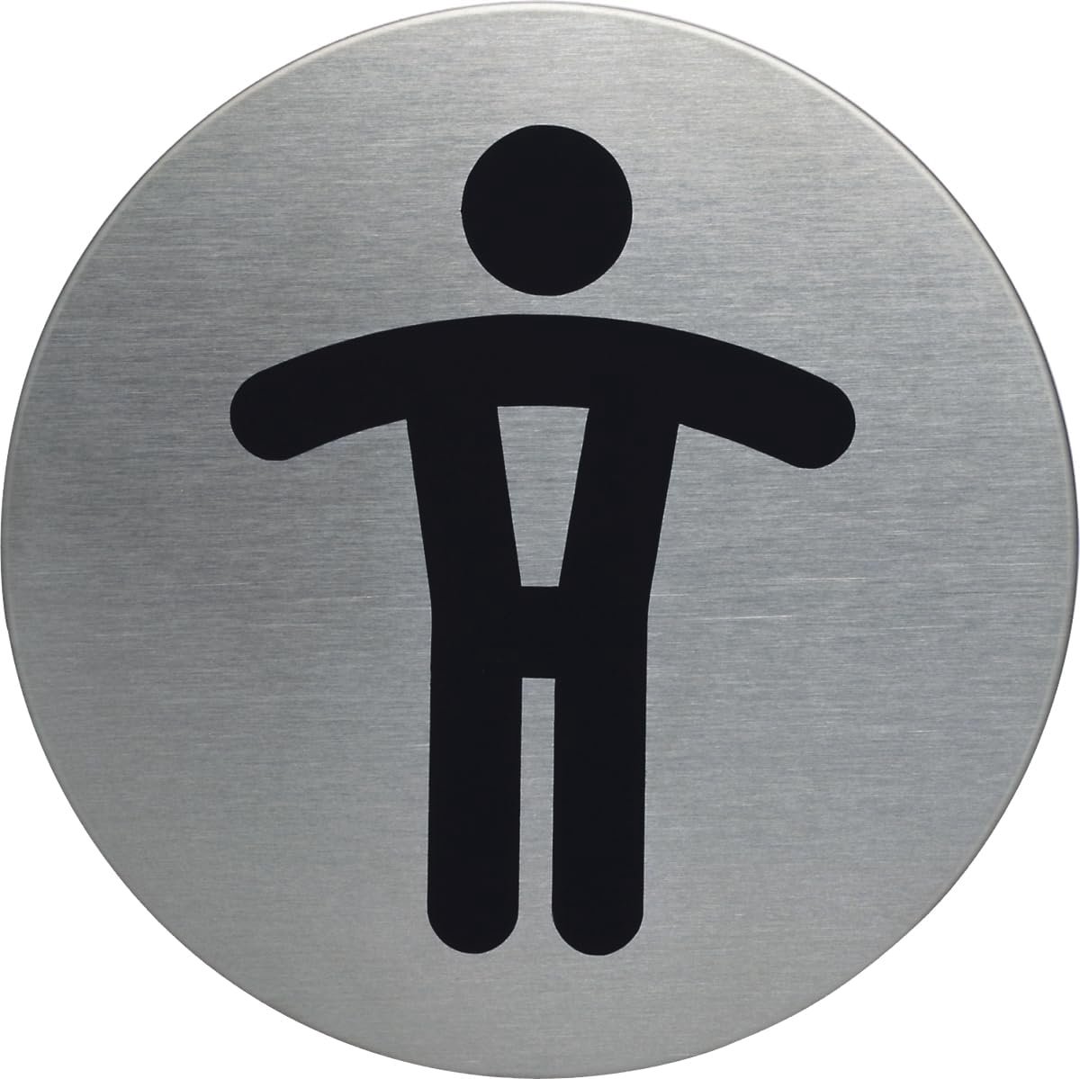 Toilet Pijltje - Herentoilet Symbool - Aanwijzen Ruimte - Zelfklevend Roestvrij Staal - 83 mm Diameter - Metaal Zilver