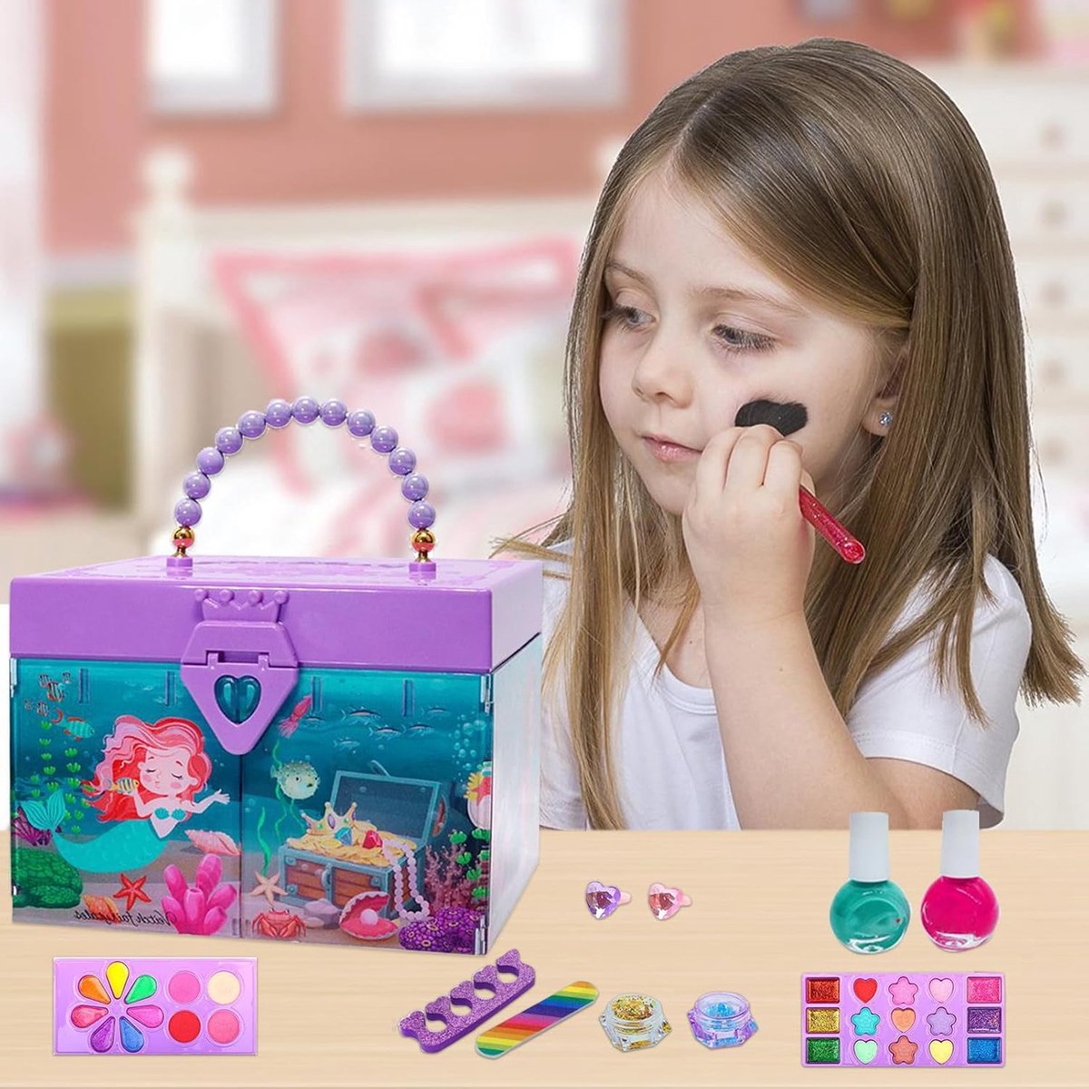 Kindermake-up Speelgoed - Prinsessen Set - Rollenspel Kostuum - Veilig Wasbaar Materiaal - 22 x 17 x 8 cm