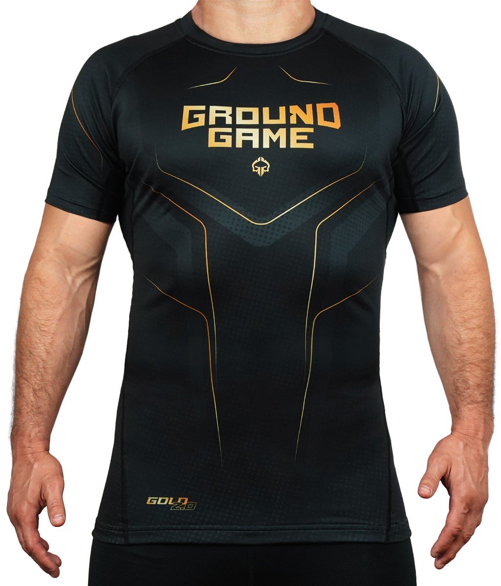 Ground Game Gold 2.0 - Rashguard - Korte Mouwen - Compressie Shirt - Zwart - MMA & BJJ