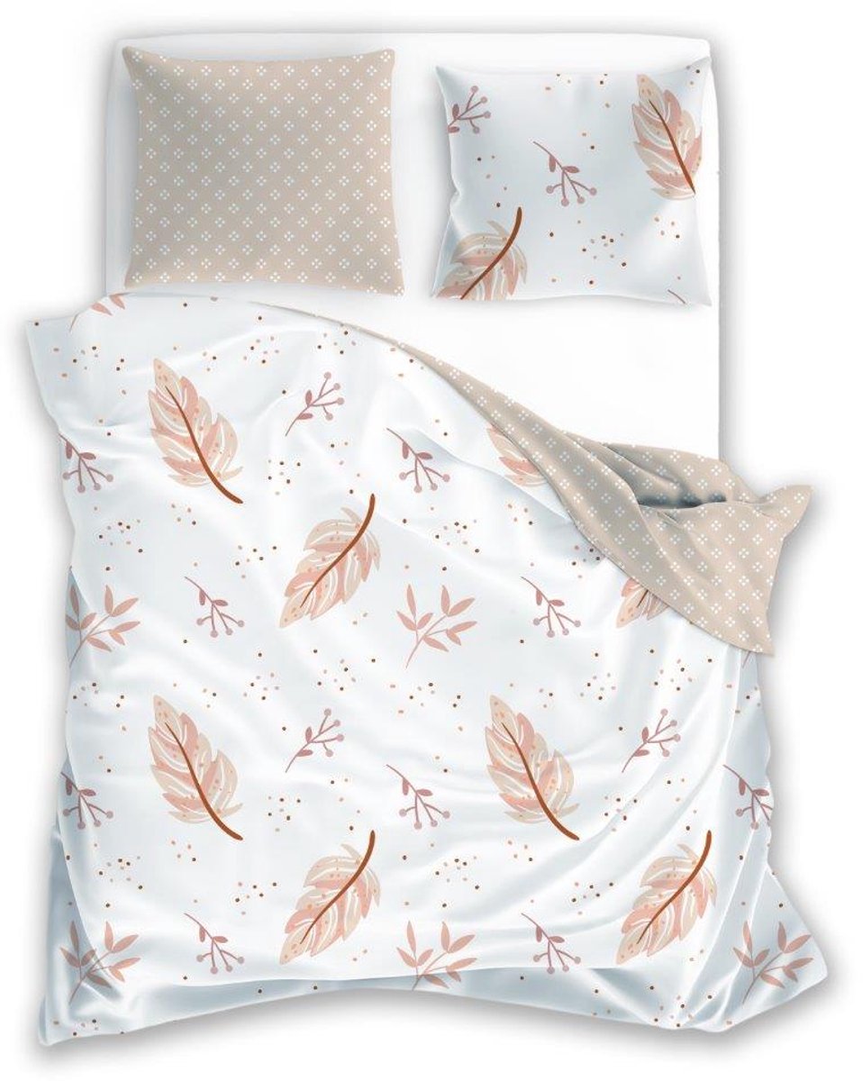 Faro Harmony 8 Serie - Dekbedovertrek - 140x200 cm - Microvezel - Bladeren - Wit/Beige