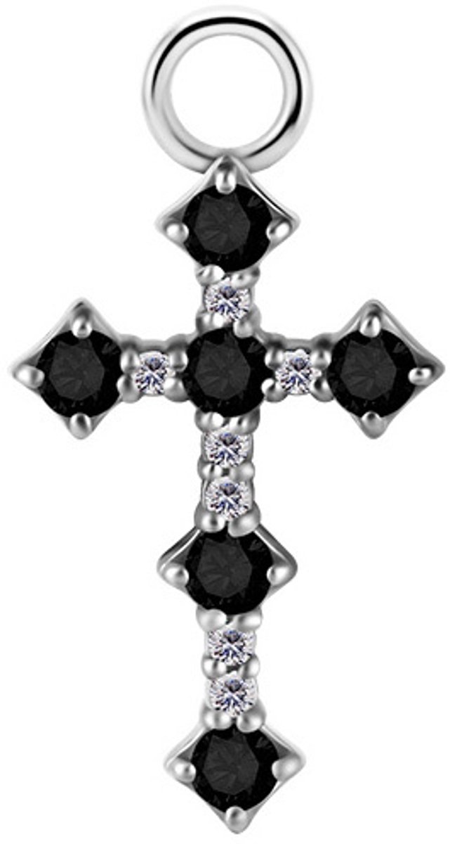 Crazy Needles - Charms - Zilveren Kruis - Zwarte Zirconia's
