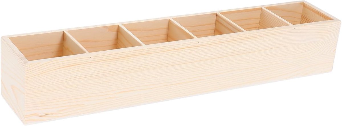 Houten Opbergdoos - Bureau Organizer - Spullen Ordenen - Met Vakjes - 46x8.5x8 cm - Khaki