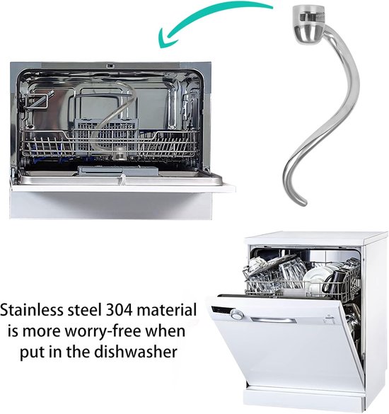 Kneedhaak Roestvrij Staal - Spiraal Deeghaak - Bakken Thuis - Voor Kantelkop Mixers - 5QT 6QT van Merkloos — afbeelding 5