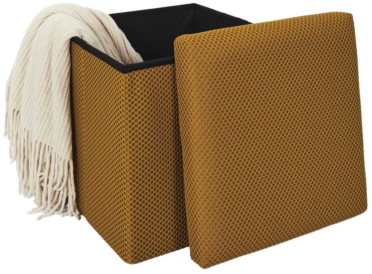URBAN BOX - Opvouwbare poef - Opbergruimte - Honingkleur - 3D stof - Modern design