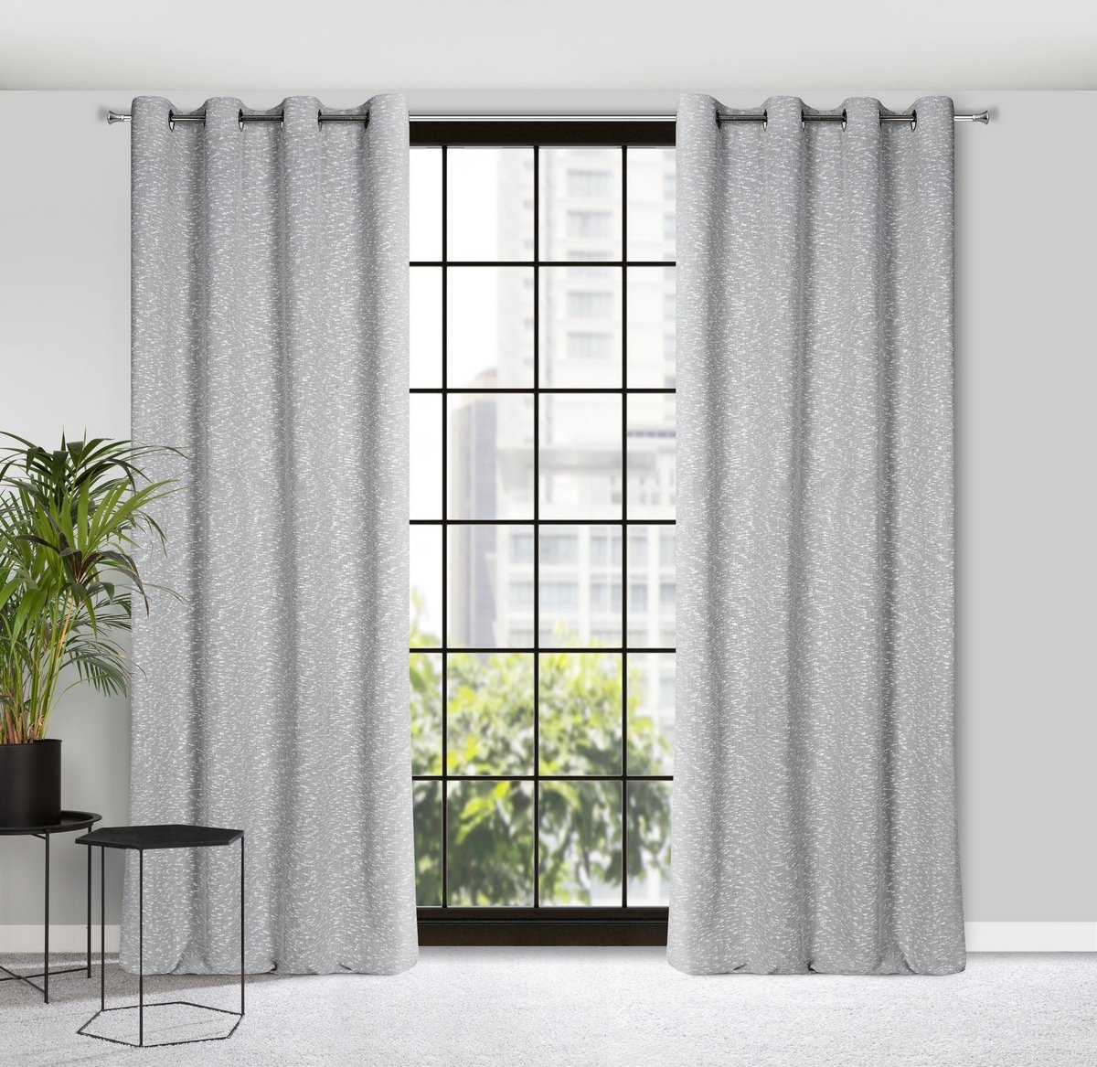 Eurofirany Sandi - Gordijn - 140x250 cm - Staalgrijs - Eko Stijl - Met Plooibandjes