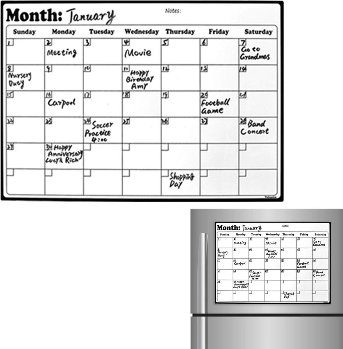 Koelkast Kalender - Maandplanner Bord - Familie Planning - Afwisbaar Oppervlak - 43 x 30 cm - Wit