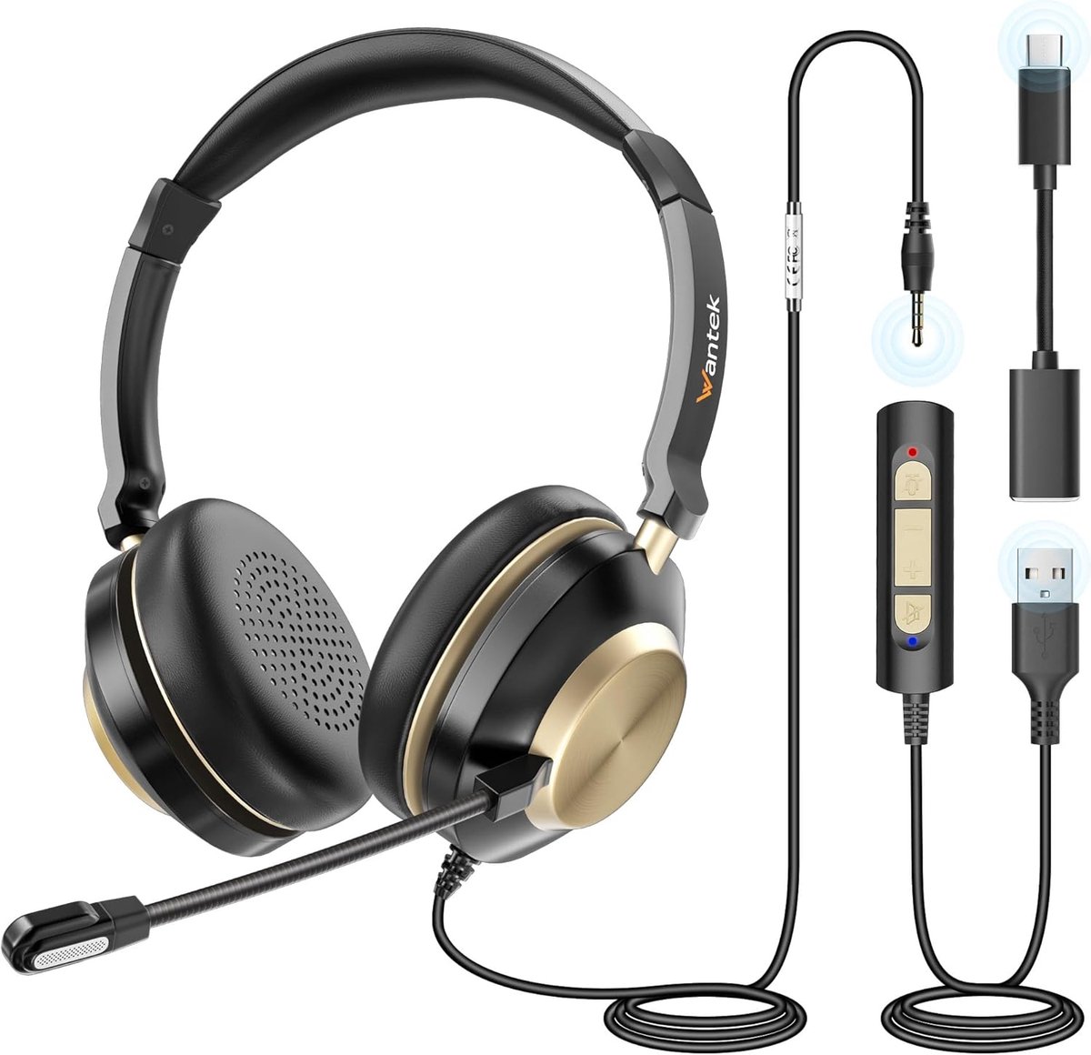 USB Headset - PC Hoofdtelefoon - Online Communicatie - 3-in-1 Connectiviteit - 14 x 5 x 12 cm