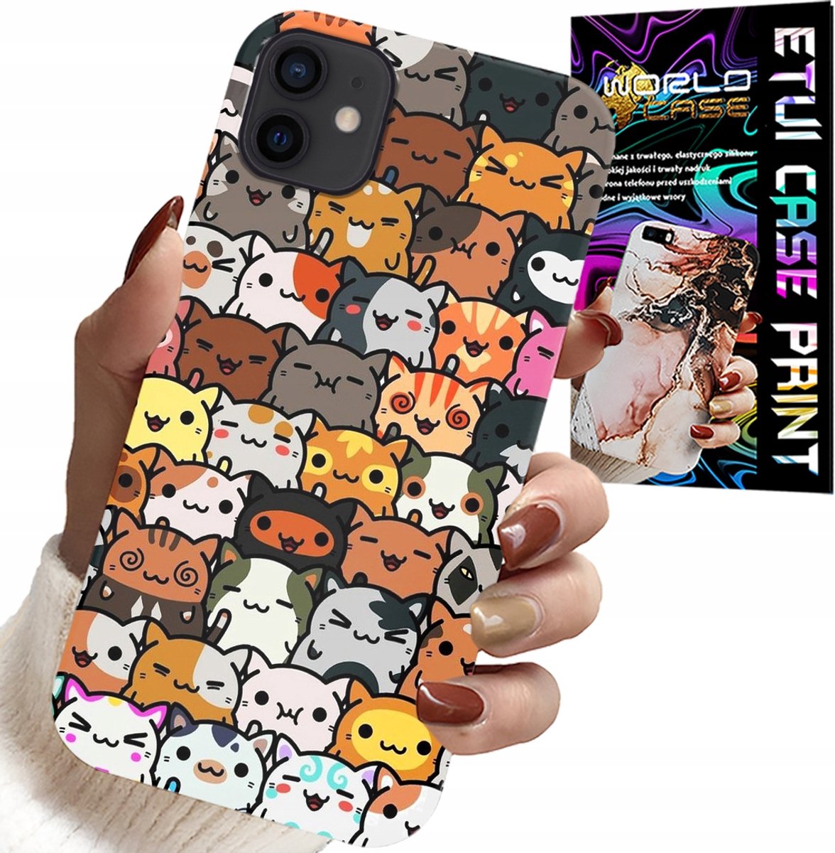 HOESJE VOOR IPHONE 13 MINI - ACHTERKANT BEDRUKT MET SCHATTIGE KATJES, KATJES, COVER