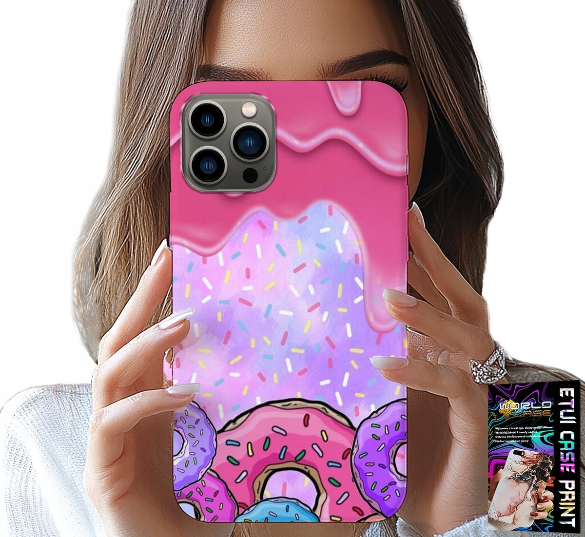 HOESJE VOOR IPHONE 13 PRO MAX - ZOETE DONUTS MET GLAZUUR OP DE ACHTERGROND + GLAS