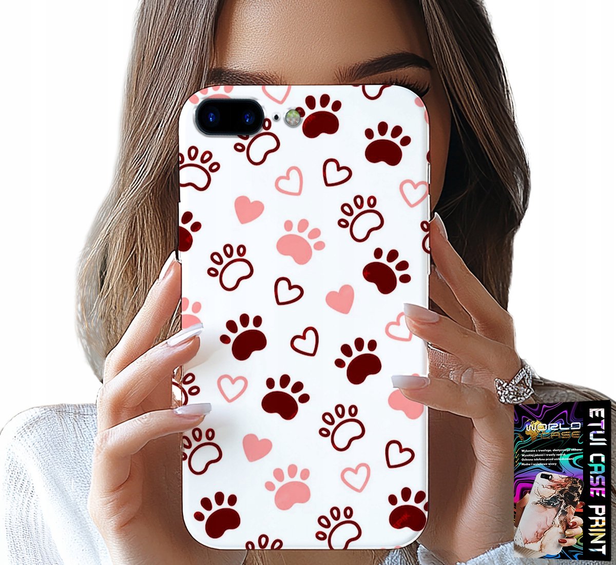 IPHONE HOESJE (7 PLUS) - HONDENPOTEN OP EEN WITTE ACHTERGROND, HOND, KAT, TEDDYBEER