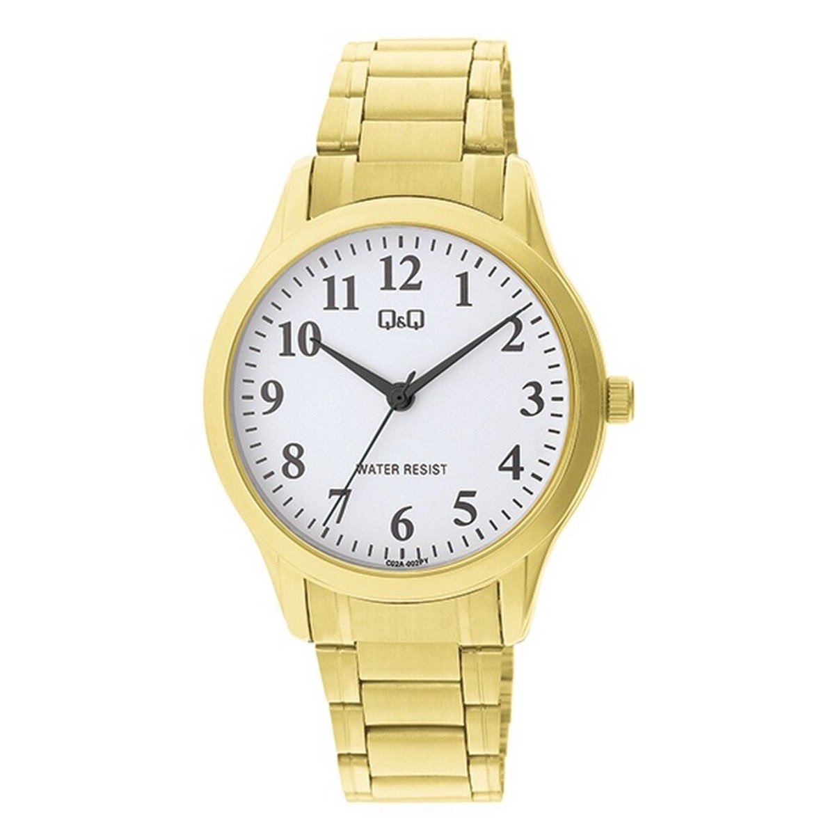QQ C02A-002PY - Horloge - Analoog - Mannen - Heren - Stalen band - Rond - Metaal - Cijfers - Goudkleurig - Wit