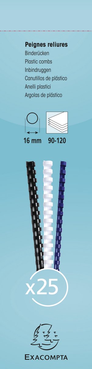 Exacompta Doos van 25 plastic spiraal inbindruggen 16 mm - A4 - Zwart - 76501E