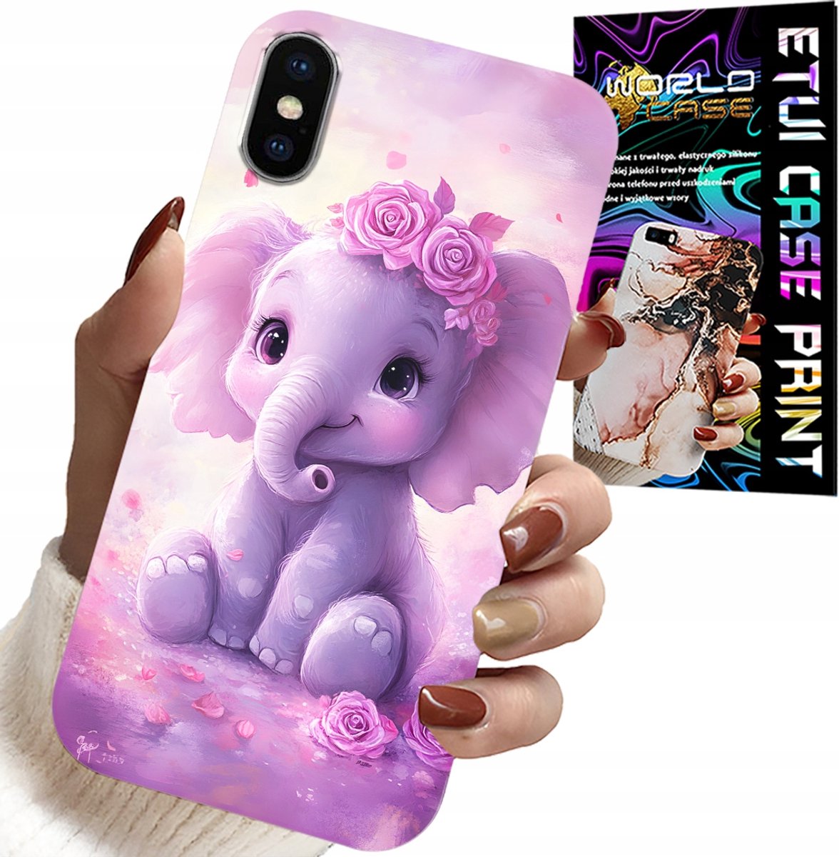 HOESJE VOOR IPHONE XS MAX - ZOETE OLIFANT OP ROZE ACHTERGROND + FOLIE
