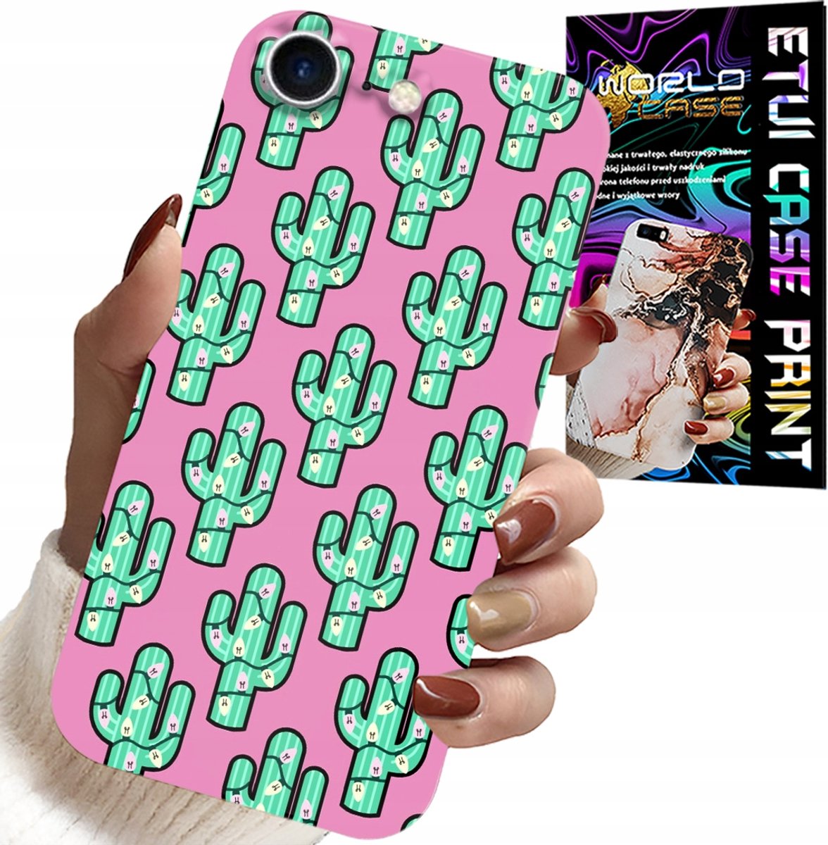 Hoesje voor iPhone 7 / 8 / SE2 - Cactussen op roze achtergrond + folie