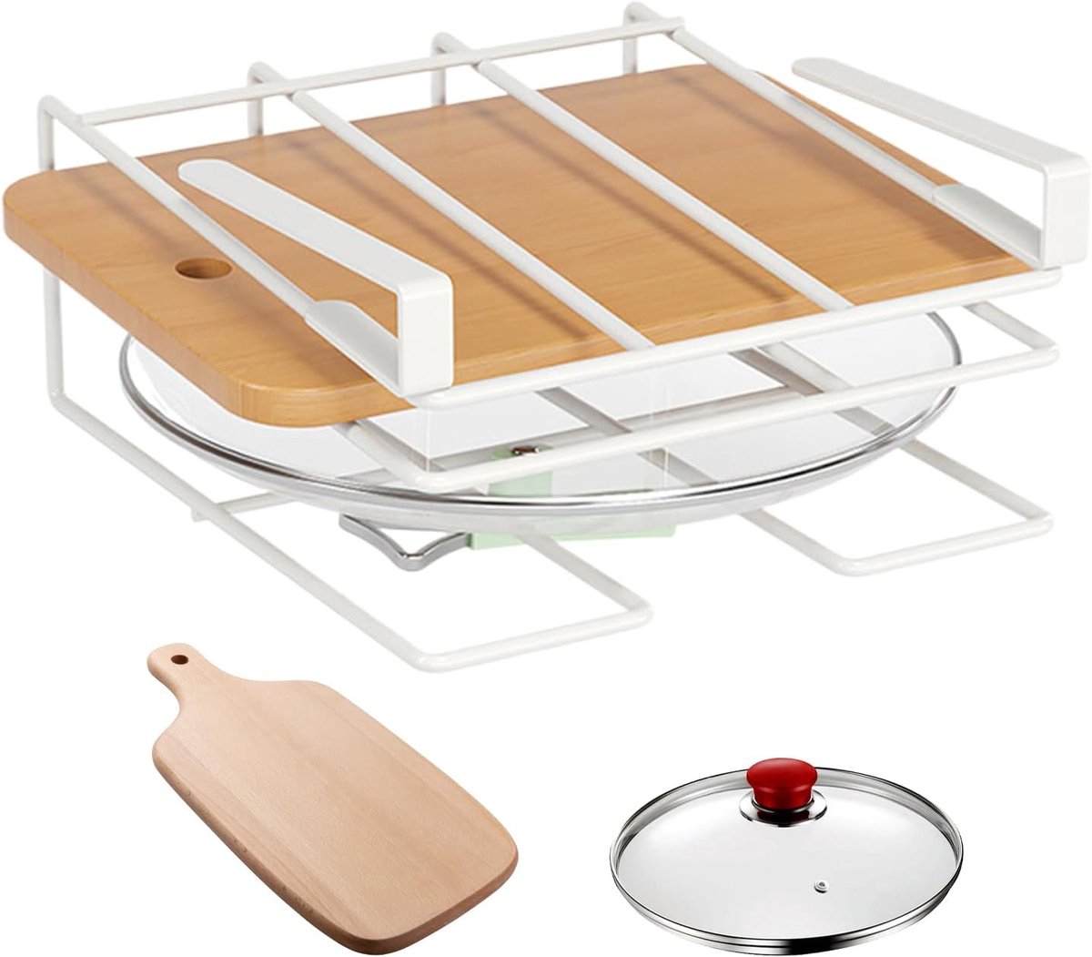 Pannendekselhouder - Keuken Organizer - Kasten Opbergen - Boorvrij Ontwerp - 32x16x16cm - Wit