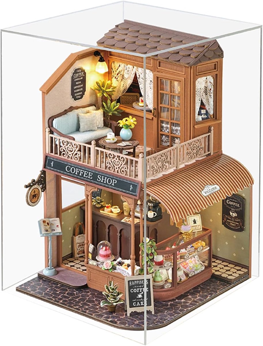 Miniatuur Poppenhuis Bouwpakket - Huis Knutselpakket - Huisdecoratie Maken - Met Stofdichte Beschermhoes - 30 x 24 x 7 cm