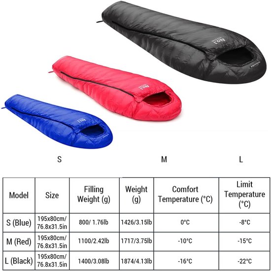 Winter Slaapzak - Kampeerzak - Outdoor slapen - Ganzendons vulling - 195x80cm - Blauw — afbeelding 5