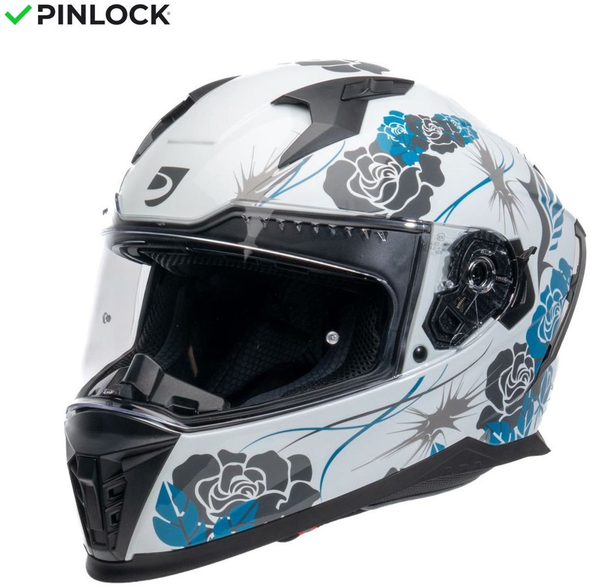 MOTOBLOUZ EROS FELINE Integraalhelm - ECE 22.06 gekeurde Helm Scooter, Motor & Brommer - Heren & Dames - Wit/Turquoise - L