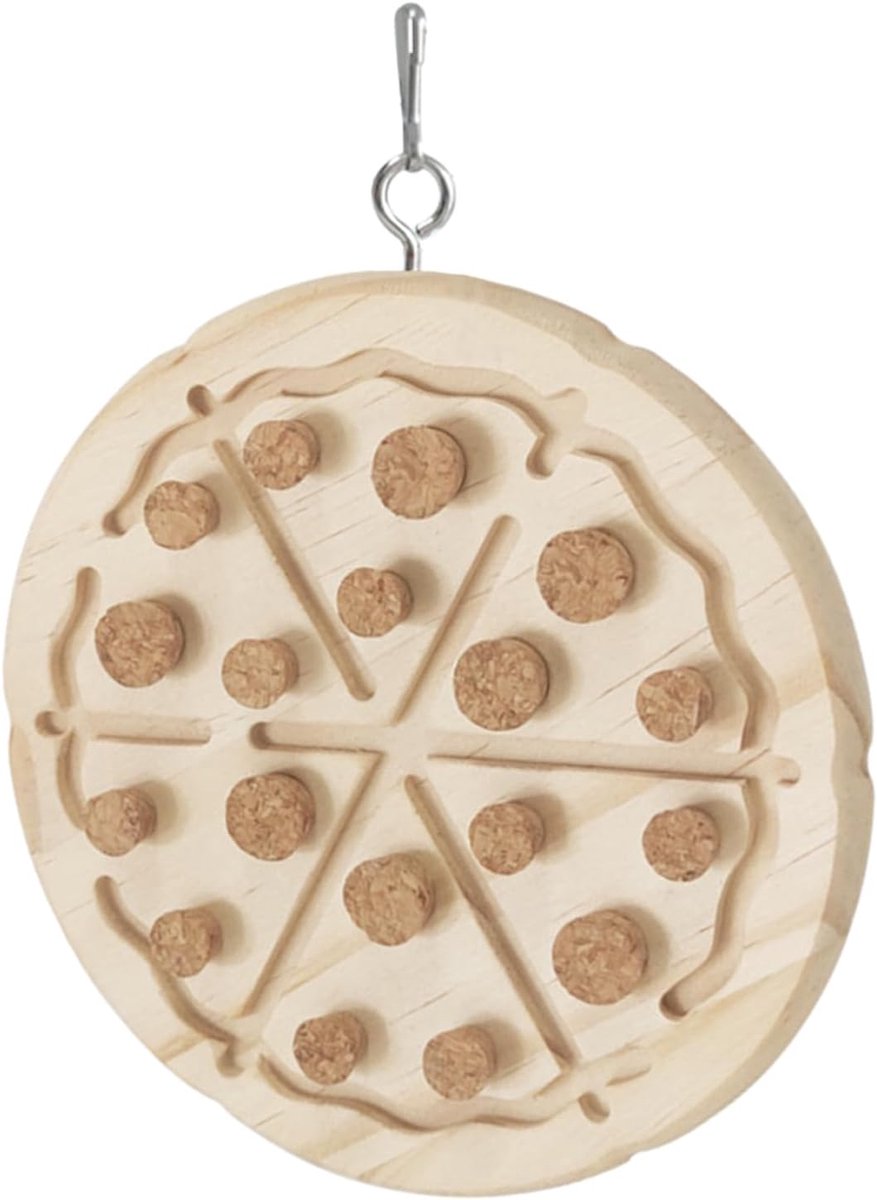 Vogel Kauwspeelgoed - Natuurlijk Kurk - Snavel Onderhoud - Met Metalen Haak - 15 x 8.7 cm - Pizza