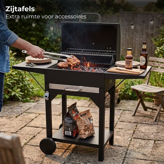 Lomera Houtskool BBQ - BBQ op Wielen - Houtskool BBQ op Wielen - Houtskool BBQ met Deksel - Zwarte Houtskool BBQ van Merkloos — afbeelding 2
