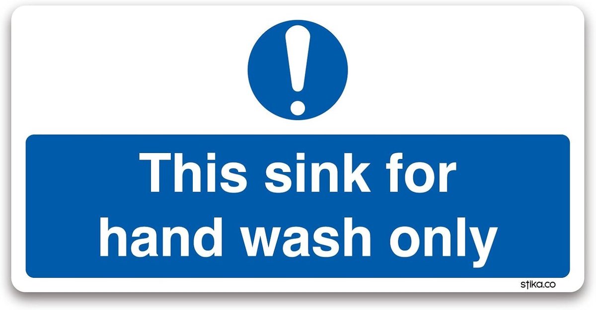 Wastafel Sticker - Handen Wassen Teken - Hygiëne Aangeven - Zelfklevend Vinyl - 200x100mm