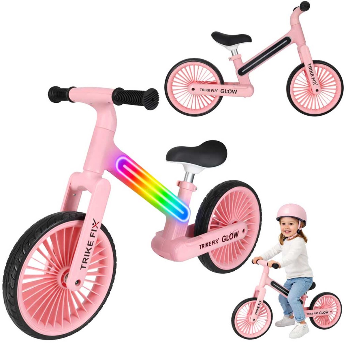 Playos® - Balansfiets - Roze - met Aanpasbare LED Verlichting - tot 30 kg - van 2 tot 5 jaar - Verstelbaar - Lichtgewicht - Loopfiets - Fiets