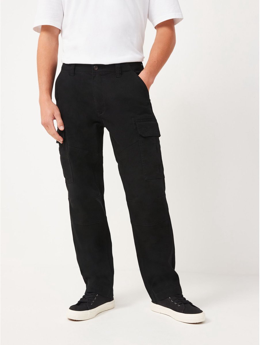 Next - Heren - Straight fit - Katoenen cargostretchbroek - Zwart