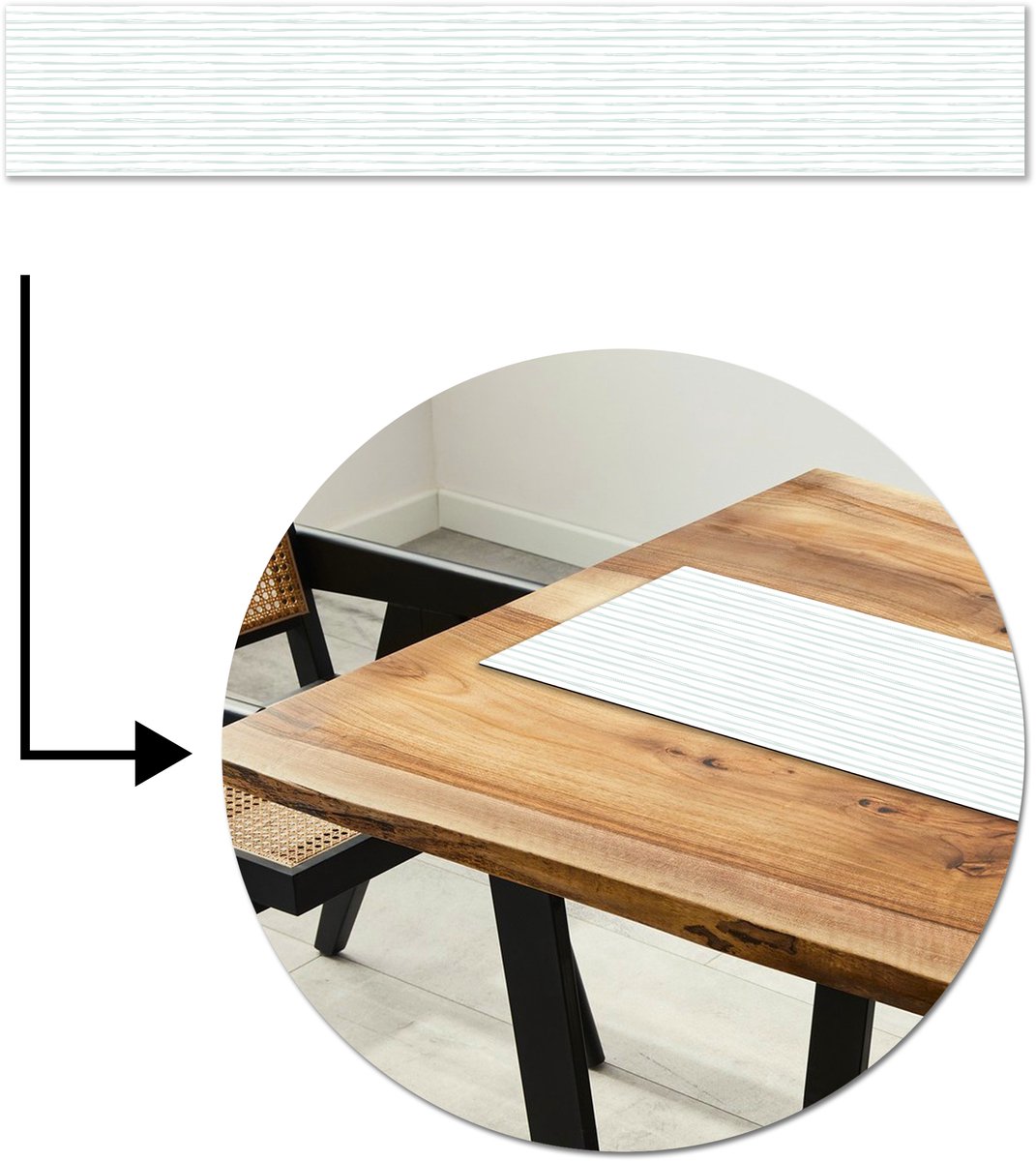 Tafelloper 180x30 cm - Tafelmat vinyl Zee - Sfeer - Strepen - Groen - Tafeldecoratie - Tafelversiering - Keuken decoratie - Tafel versiering
