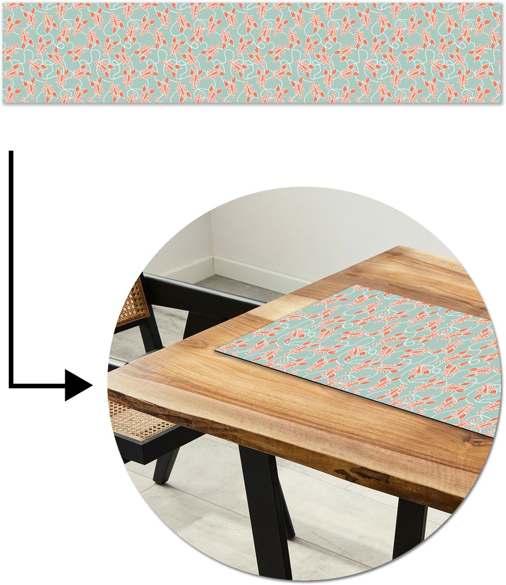 Tafelloper 200x40 cm - Tafelmat vinyl Zee - Kreeft - Groen - Oranje - Tafeldecoratie - Tafelversiering - Keuken decoratie - Tafel versiering