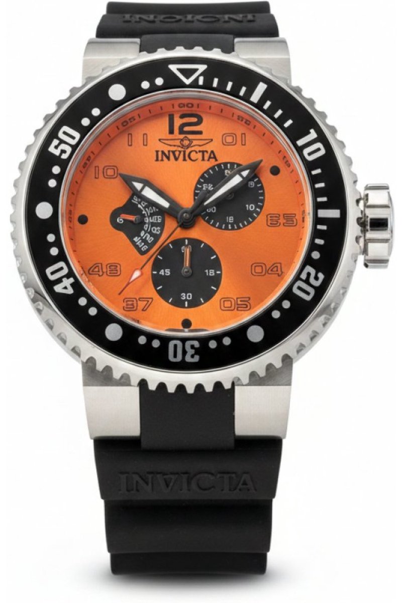 Invicta Pro Diver 49564 Heren Horloge - Waterdicht - Analoog - Quartz Uurwerk - Roestvrij Staal met oranje Wijzerplaat - 52mm