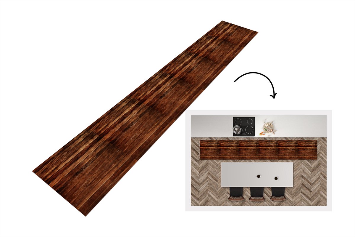 Keukenloper 300x50 cm - Keukenmat vinyl Hardhout - Robuust - Patronen - Keukenmatten loper