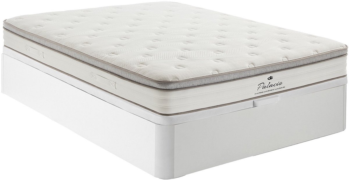 Vente-unique Boxspring met opbergruimte wit 140 x 190 cm en pocketverenmatras 7 zones TPE-comfort, dikte 28cm - ONEBIA van PALACIO