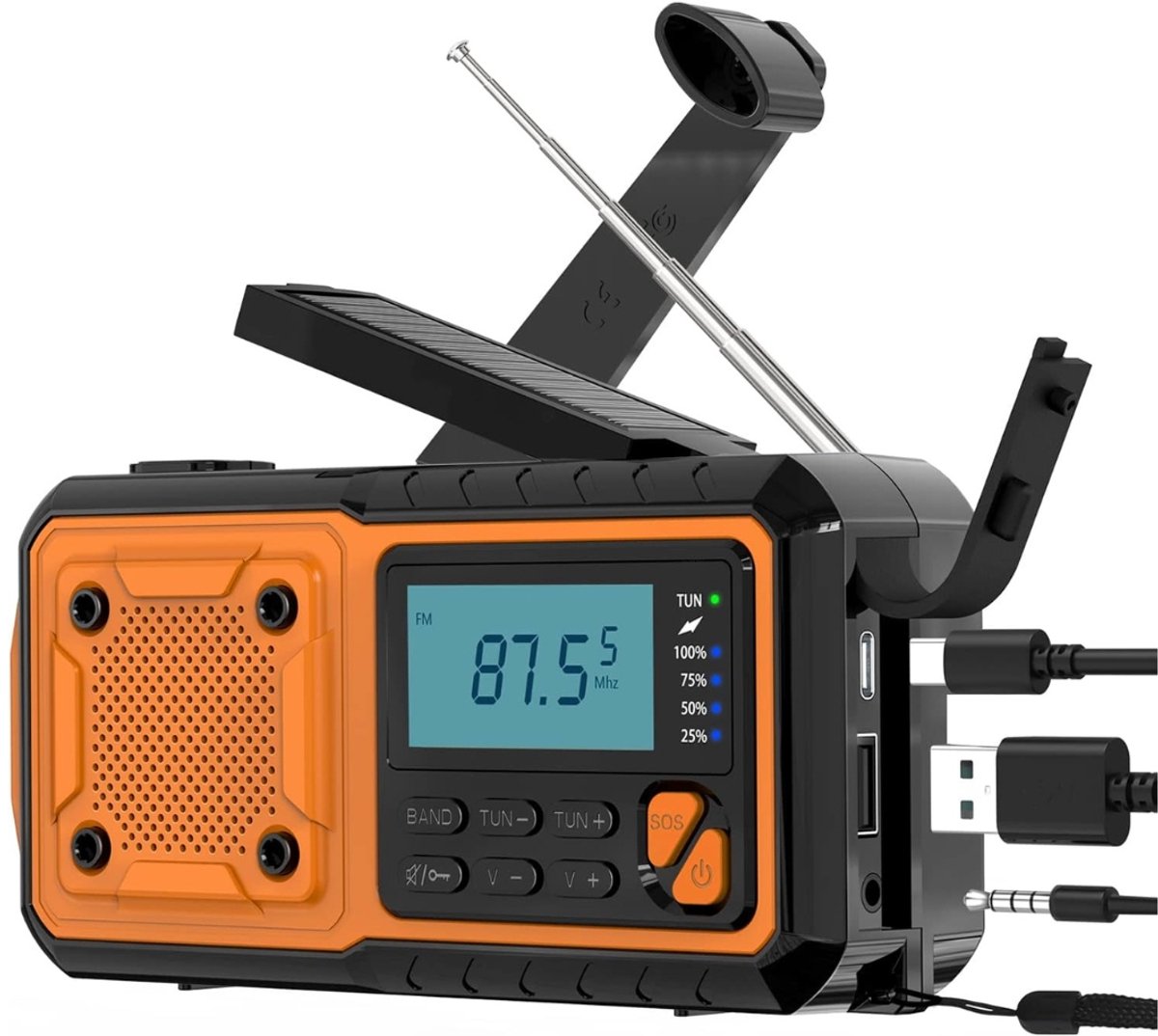 Kleine noodradio - noodpakket - noodradio solar opwindbaar 4000 mAh - oplaadfunctie voor mobiele telefoon - SOS-alarm - zaklamp en leeslamp - radio op zonne-energie voor op de camping - outdoor