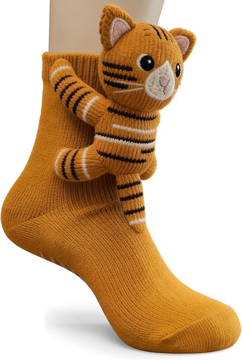Kraftverdia – Sokken Dames – 3D Dieren Sokken – Gebreide Tijger Sokken – Warme Wintersokken – Eén Maat – Casual Katoenen Sokken
