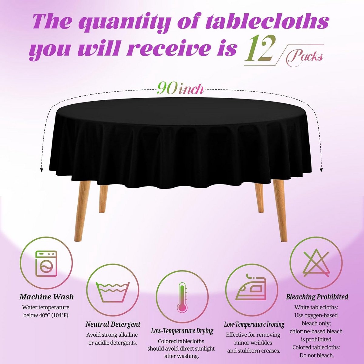 Ronde Tafelkleden Zwart 12 Stuks - 228 cm Polyester voor Feest Bruiloft Diner