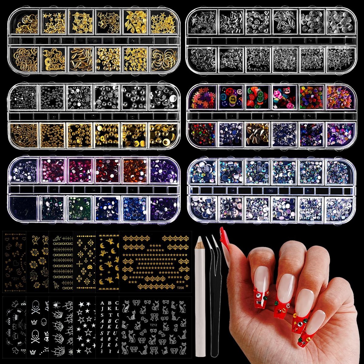 Complete Set Nagelsieraden met Strass Steentjes, Stickers en Versieringen