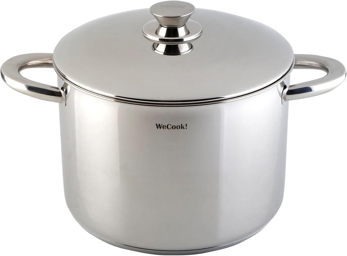 Grote Kookpan met Deksel van Roestvrij Staal, Inductiegeschikt, Met Maatstrepen