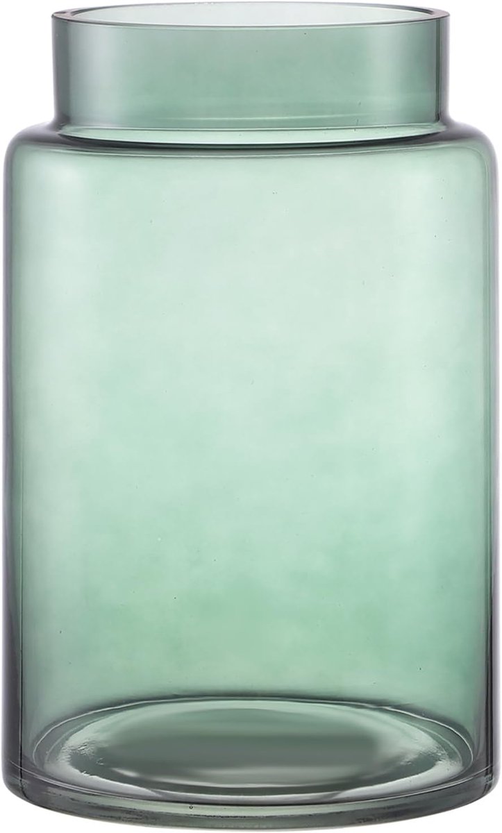 Famanu Grote glazen vaas - groene glazen vaas voor bloemen - grote bloemenvazen voor boeket - hoge vazen met brede opening voor thuis - bruiloft - woonkamer - kantoordecoratie - bruiloft - salontafel - 23 cm