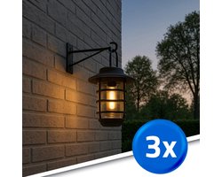 RexTech Solar wandlamp buiten 'Sting' - Voordeelset 3 stuks - 3-in-1: wandlamp, tafellamp en priklamp - Zwart - Metaal - Buitenlampen zonne-energie