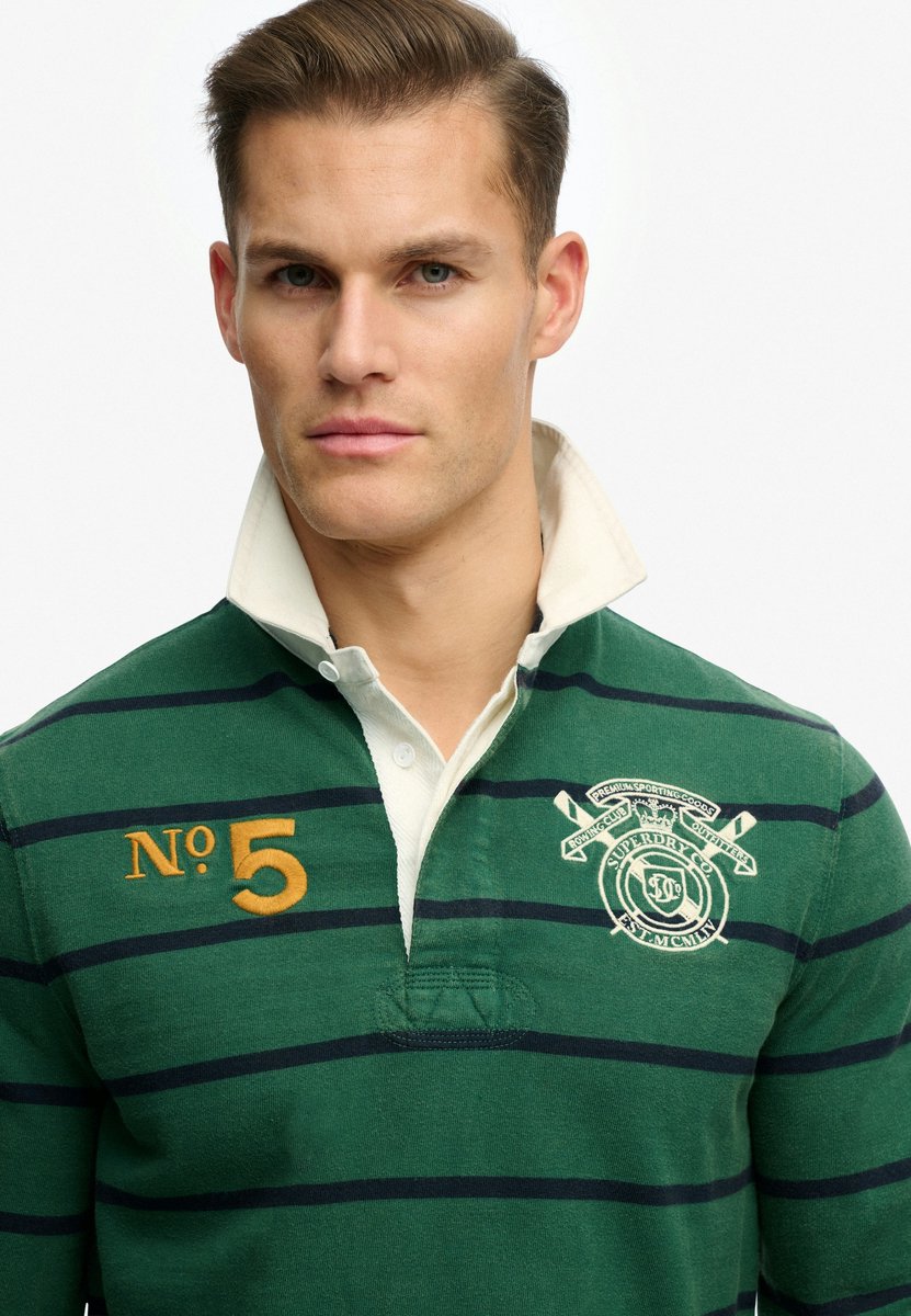 Superdry Double Emblem Stripe Rugbytop Heren Tops Groen