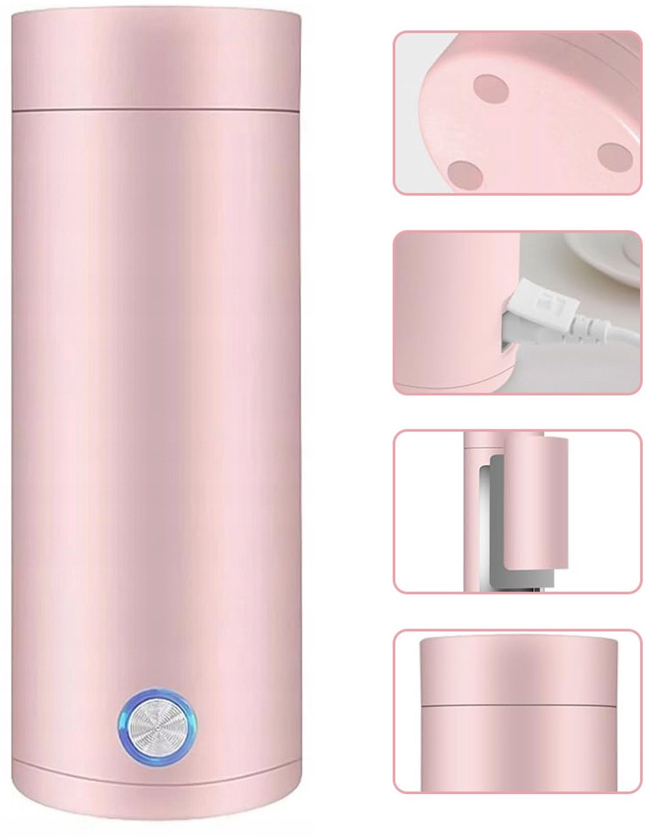 Draagbare Waterkoker - Heetwaterdispenser - Camping Waterkoker - Kleine Waterkoker - Reis Waterkoker - Mini Waterkokers - 400ML - Roze - 7,5 x 20,5 cm — afbeelding 1