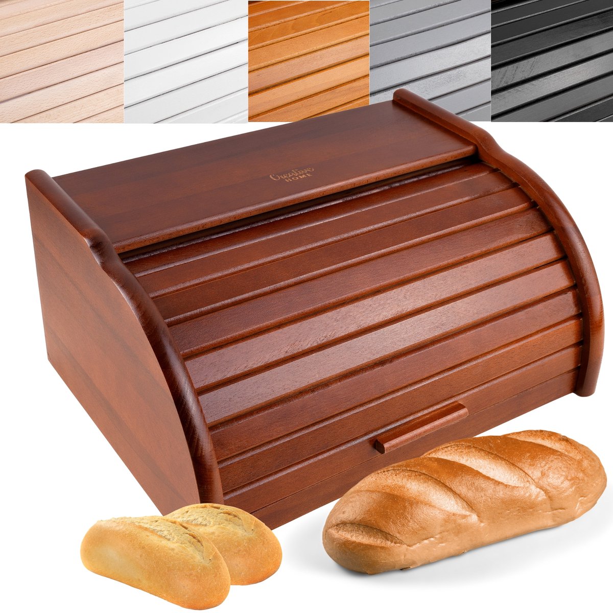 Creative Home Houten Broodtrommel Bruin | 40 x 27,5 x 18,5 cm | Natuurlijk Beukenhout | Container met Roltop | Brooddoos voor Elke Keuken | Perfect voor Droogvoer