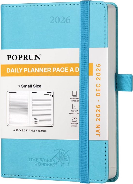 Foto: A6 dagboek 2026 soft cover pocket planner met urenindeling